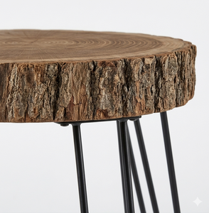 Modern <b>Rustic</b> Live Edge Solid <b>Wood</b> Slab Side <b>Table</b> Contemporary Round Accent Stool Coffee <b>Table</b> With Metal Hairpin Legs - Product Image 4