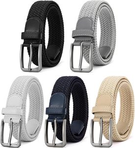 <b>Braided</b> Casual Belt Solid Color Stretch Design Men's Fashion <b>Accessory</b> Silver Square Buckle Cow Hide Durable Style - Product Image 1