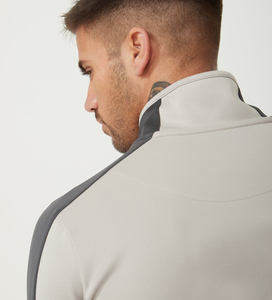 Survêtement gris clair zippé pour homme avec bandes latérales noires et logo imprimé, coupe décontractée, tricoté en polyester et coton, idéal pour l'automne - Product Image 5