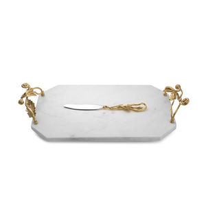 Bandeja de Servir de Mármol Blanco de Alta Calidad con Asas de Hoja de Latón Hechas a Mano, Elegante Plato Decorativo para el Hogar, Accesorio de Cocina - Product Image 2