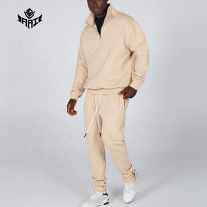 Ensemble de survêtement en molleton 100% coton, sweat-shirt à demi-zip et pantalon, deux pièces, vêtements de sport décontractés, vente en gros - Product Image 1