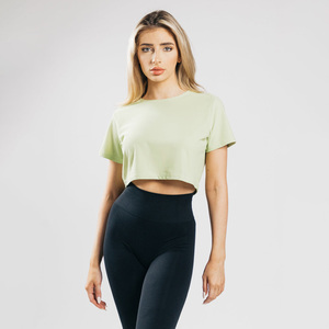 เสื้อยืดครอปแขนสั้นผ้าเจอร์ซีย์ถักเนื้อนุ่ม แห้งเร็ว 100% ผ้าฝ้าย สำหรับผู้หญิง ขายส่งช่วงซัมเมอร์ รับสกรีนโลโก้ สไตล์ลำลอง - Product Image 1