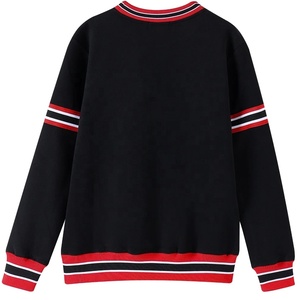 Sorority Delta Women's Black Crew Neck Sweatshirt With Red And White Stripes Long Sleeve Knitted Cotton Casual Top With Pockets - Product Image 2
