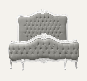 Cama Tapizada Clásica Europea Gris King Size, Ensamblada, con Cabecera Acolchada de Madera de Caoba Sólida - Product Image 3