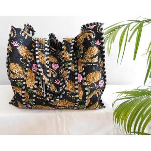 Cotton Handmade Animal Print <b>Boho</b> Quilted All Seasons Beach Tote <b>Bag</b> Open Closure Reusable Shopping Casual Shoulder <b>Bag</b> - Product Image 4