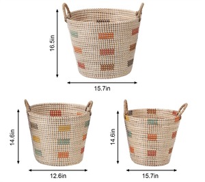 ชุดตะกร้าหวายสีสันสดใส 3 ใบ ตะกร้าเก็บของทำมือ ขายส่ง เป็นมิตรกับสิ่งแวดล้อม ผลิตในเวียดนาม - Product Image 2