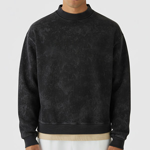 Casual Vintage Fashion Embroidery Logo Men Pullover acid wash style Crew Neck Loose Lightweight Men's <b>Sweatshirt</b> - Product Image 4