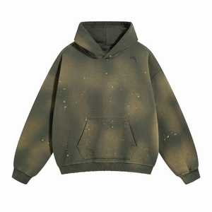 Unisex Winter <b>Red</b> Acid Wash Zip-Up <b>Hoodie</b> Streetwear Pullover Embroidered Letter Design 100% Cotton Casual Fashion for Men/Women - Product Image 3