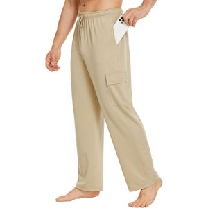 Pantalones Casuales de Hombre Talla Grande Color Beige Caqui, Estilo Cargo, Mezcla de Algodón, Pierna Recta, Bolsillos Utilitarios, Cintura Elástica - Product Image 3