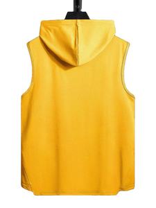 เสื้อสเวตเตอร์ถักมีฮู้ดแขนกุดสำหรับผู้ชาย สีเหลืองล้วน ทรงโอเวอร์ไซส์ สวมใส่สบายๆ สำหรับฤดูใบไม้ร่วง - Product Image 3
