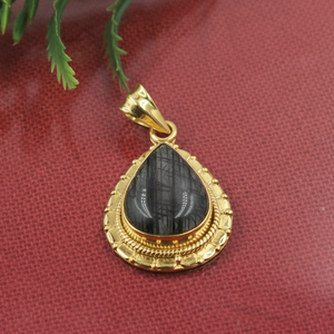 Pendentif goutte d'eau en quartz rutilé noir naturel, argent sterling 925, serti à la main, design unique, cadeau de bijoux pour femme - Product Image 6