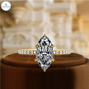 Anillo de Diamante Cultivado en Laboratorio con Certificación IGI, Corte Marquesa, 1 Quilate, Oro Sólido de 14k, Anillo de Compromiso con Halo Oculto - Product Image 2
