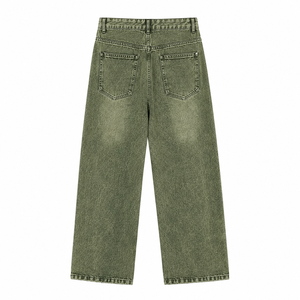 Jean en denim vert délavé coupe droite taille haute décontracté cinq poches en coton pour homme – Collection automne - Product Image 2