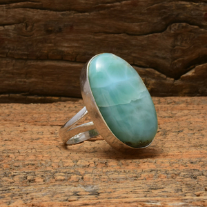 Anillo de Larimar Genuino, Plata de Ley 925, Anillo de Compromiso con Gema Ovalada de Larimar, Joyería de Larimar Azul, Regalo de Aniversario - Product Image 1