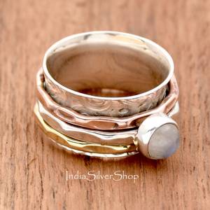 Wholesale Divyansh Gems Natural Rainbow Moonstone Pave Setting 925 Sterling Silver Handmade Multi-Band <b>Stacking</b> <b>Ring</b> for Men - Product Image 3