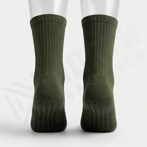 Crew <b>Socks</b> Olive Green Solid Knitted Breathable <b>Polyester</b> Spandex Running Athletic Support Adult Autumn Regular Style - Product Image 2