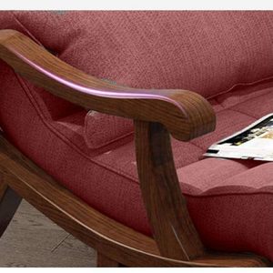 Fauteuil à bascule en bois de Sheesham avec coussin et oreiller |   Fauteuil à bascule artisanal en bois massif |   Tissu rembourré rouge - Product Image 2