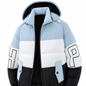 Mens Winter Color Block Zip-Up Puffer Jacket <b>Canvas</b> <b>Plain</b> Dyed Stand Outdoor Windproof Breathable Eco-Friendly Anti-Bacterial - Product Image 5