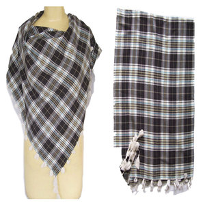 100% Cotton Summer Twill Check Scarf Lightweight Square Traditional Shawl with Tassel Fringes Soft Breathable Fashion Wrap - Product Image 2
