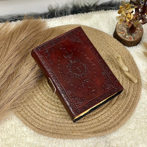 Diario de Cuero con Ojo Turco, Sol y Luna, Grimoire, Cierre Vintage, Papel con Borde Irregular, 7x5 Pulgadas - Product Image 6