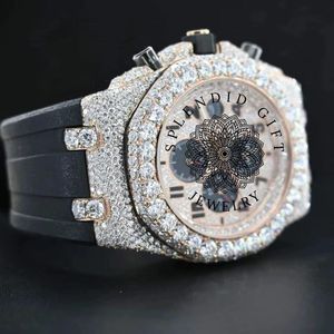 Splendide montre pour homme avec diamants, 28 mm, analogique, chronographe, quartz, bracelet en argent, cristal saphir, mouvement ETA - Product Image 4