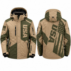 Veste de ski à capuche pour homme, imprimé camouflage, coupe-vent, hiver, fermeture éclair, motif drapeau américain, veste de ski d'extérieur - Product Image 1