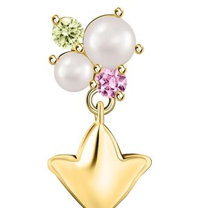 Boucles d'oreilles pendantes en perles blanches et or avec accents de cristaux verts et roses, motif feuille de lierre, design élégant pour femme - Product Image 3