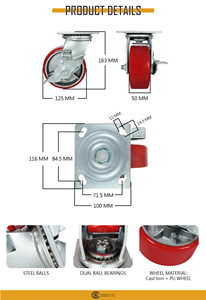 5 Inch Heavy Duty Industrial Iron Core Caster <b>Wheel</b> with Brake Heavy Load Castors <b>for</b> Cart <b>Trolley</b> Equipment - Product Image 6