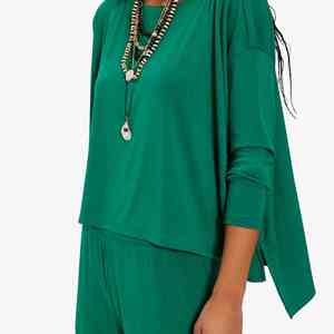 Conjunto de Verano Moderno e Informal de Color Sólido en Spandex/Algodón, Transpirable, Camisa de Manga Larga y Pantalones Anchos para Mujer - Product Image 3