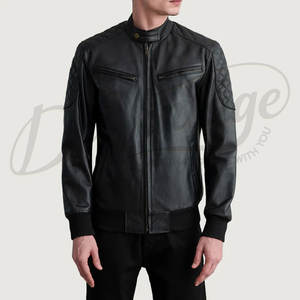 Blouson Bomber Homme Premium en Cuir Véritable Noir, Coupe Slim, Épaules Matelassées, Col Montant, Poignets Côtelés, Vêtement d'extérieur Décontracté - Product Image 5