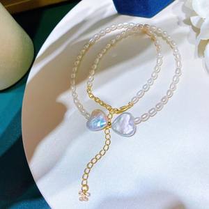 Collier baroque en forme de cœur à la mode pour femmes, collier en perles de millet d'eau douce, chaîne de clavicule, bijoux en perles populaires - Product Image 3