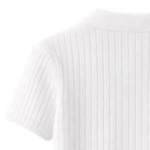 เสื้อคาร์ดิแกนคอวีแขนสั้นระบายอากาศได้ดีสำหรับผู้หญิง แฟชั่นฤดูร้อนปี 2024 กระดุมสีพื้นลำลองทรงหลวม ผลิตจากโพลีเอสเตอร์/ผ้าฝ้าย - Product Image 6