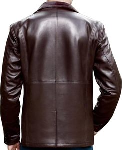 Men's Burgundy Leather Blazer Slim Fit Turn-down Collar Single Button <b>Smart</b> <b>Casual</b> Winter Front Pocket - Product Image 5