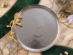 Bandeja Decorativa de Metal con Asa de Flor de Metal Dorado, Bandeja de Ramas, la Mejor Calidad para Servir Aperitivos, Frutas y Comida - Product Image 5