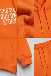 Conjunto de Sudadera con Capucha y Pantalones Cortos de Felpa de Algodón para Mujer, Estampado Personalizado, Ajuste Holgado, Otoño, Peso Pesado - Product Image 6