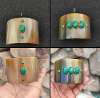 Bracelet en corne de buffle de qualité supérieure, écologique, incrustation turquoise, forme polie, bijoux artisanaux naturels, objet de collection, style moderne