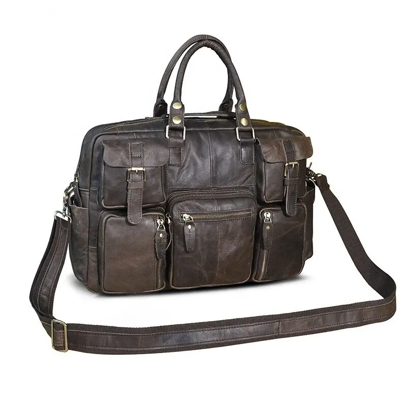 Vintage Quality Leather Fashion Business Briefcase Messenger Bag Male Design Travel Laptop Document Case Tote LKU-0370