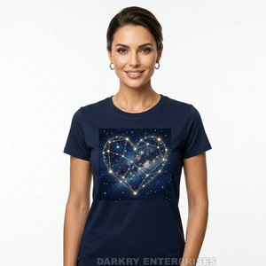 T-shirt pour femme bleu marine personnalisé, coton premium, imprimé cœur galaxie, fabricant de t-shirts pour femmes, fournisseur de vêtements en dropshipping - Product Image 1