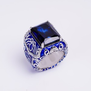 <b>Silver</b> <b>Ring</b> Blue Sapphire Square Cut Statement <b>Ring</b> with Diamond Accent Vintage Style Bold <b>Ring</b> <b>for</b> <b>Men</b> Women Jewellery Making - Product Image 3