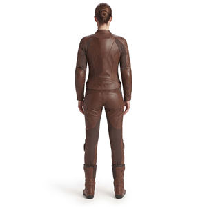 Traje de Motociclismo de Cuero Marrón para Mujer, Manga Larga, Equipo de Protección para Conducir - Product Image 2
