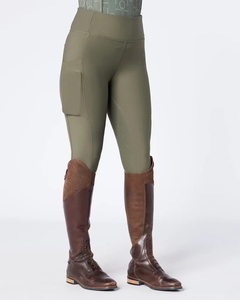 Pantalones de equitación de cintura alta para mujer, largos, color verde oliva, elásticos, con bolsillos, para montar a caballo - Product Image 2