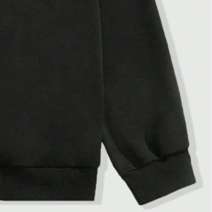 Men's <b>Black</b> Woven 100% Cotton <b>Fleece</b> Pullover Hoodie Solid Color Pocket Design Streetwear Style - Product Image 2