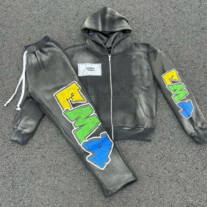 Custom Streetwear Y2K Zip Up Satin Lined Vintage Wash Tracksuit Hoodie and Sweatpants Set for <b>Men</b> - Product Image 3