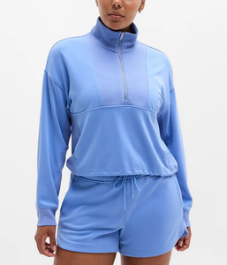 OEM 2 Piece Loungewear Regular Fit Half <b>Zip</b> Sweatshirt and Shorts Soft Fleece Tracksuit Activewear Streetwear Vintage Jogger Set - Product Image 1