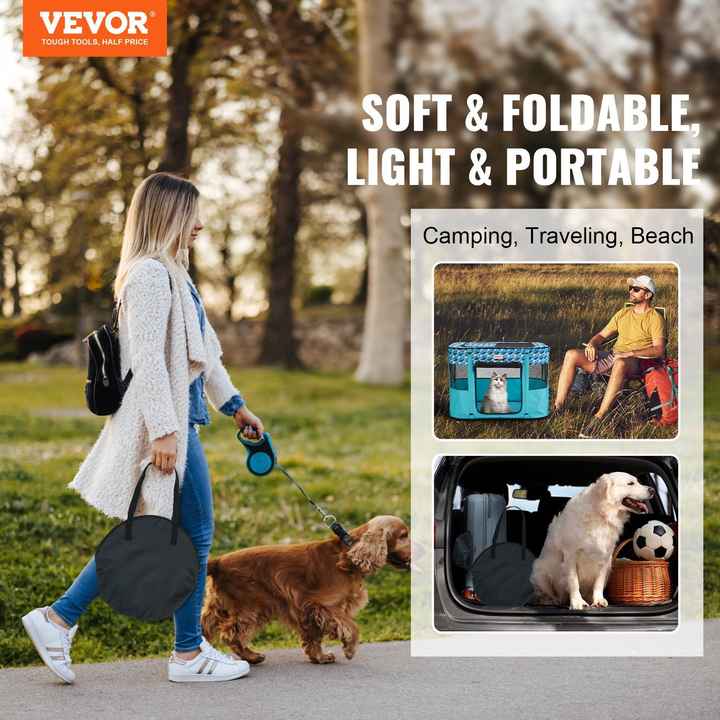 Portable Foldable 32'' X 24'' X 22'' Pet Playpen 600D Waterproof Oxford Cloth Crate Kennel for Puppy Dog Cat Indoor Outdoor