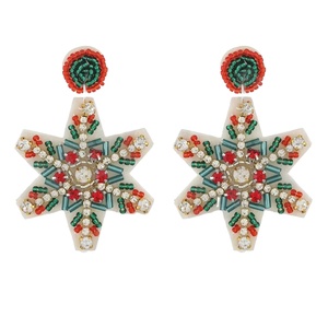 Serie de Navidad pendientes con cuentas de oreja para mujer patriótico Memorial Day naranja blanco azul Color tela Material - Product Image 1