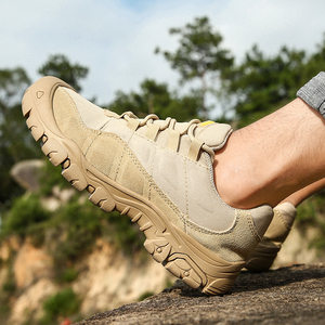 Men's Khaki <b>Hiking</b> Shoes Mesh Upper Breathable Round Toe Rubber Outsole All Seasons Outdoor Walking - Product Image 2