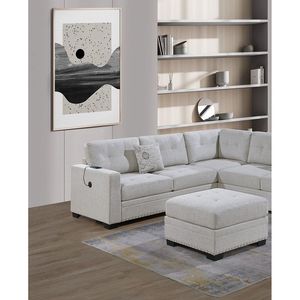 Set Divano Sezionale 4 Pezzi per Soggiorno, Stile Casual Semplice, Trapuntato, Rivestimento in Tessuto Color Osso, con Divanetto a Una Piazza e Mezza e Divano a Cuneo - Product Image 5