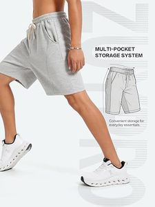 Shorts de survêtement gris pour homme avec cordon de serrage, décontractés, athlétiques, style bermuda, avec poches latérales, en tissu tricoté respirant, taille mi-haute - Product Image 4