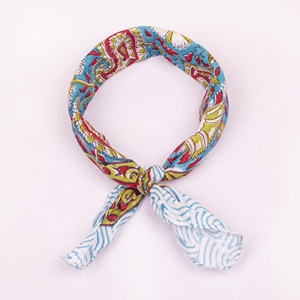 Best Floral Block Printed Poplin Multi-Functional Cotton Square Scarf Bandana Handmade Eco-Friendly Breathable <b>Tie</b> <b>Back</b> Four - Product Image 5